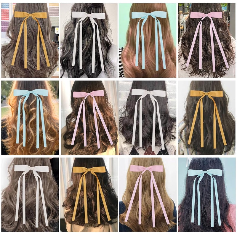 WORTL Hair Bows Clips Coquette Ribbon Bowknot with Long Tail Princess Hair Bows French Barrettes Hair Accessories for Women Girls 16PCS (Pink, Yellow, Cream, Aquamarine) - Image 4